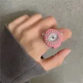 Süße rosa Strass Ring Uhr für Damen, kreative Quarz Fingeruhr Uhrwerk Damenschmuck. - Voll Rosa Strass Runder Uhr Ring