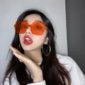 Retro oversized square orange sunglasses fashion women stylish street wear sun glasses - Orange