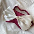 Comfortable silk sleep mask with a large white bow, breathable and soft for sweet night sleep. - Burgundy with Cream Bow