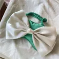 Green satin sleep mask with large white bow, soft breathable eye cover for comfortable nap. - Dark Green with Cream Bow