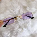 Retro kleine quadratische Sonnenbrille mit lila Gläsern und Metallrahmen für modischen Streetstyle. - Mini-Eckbrille mit lila Gläsern