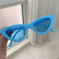 Hellblaue Retro Katzenauge Sonnenbrille für Damen, trendiges Dreieck Gestell Modestil. - Himmelblaues Gestell mit blauen Gläsern