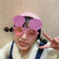 Pink seashell party glasses glitter novelty funny birthday costume eyewear for kids photo prop - Pink Shell