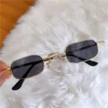 Retro Mini kleine Sonnenbrille für Damen, Vintage Metall schmale rechteckige Sonnenbrille. - Mini Rechteck Goldrahmen Schwarze Linse