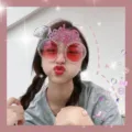 Fun bride party novelty sunglasses with pink glitter diamond ring design for celebration events. - Large Clear Gemstone