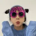 Funny New Year party glasses headband pink metallic photo prop cute holiday decoration - Round Laser Letter Rose Red
