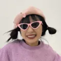 Trendy pink cat-eye sunglasses for women, stylish party photo props and daily wear. - Pink Triangle