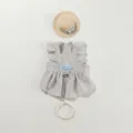 Vestito da principessa a righe per cani con cappello e collana, carino abito estivo per animali. - XS / Blu