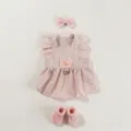 Bellissimo vestito da principessa a righe rosa per cani piccoli con fiocco estivo. - Taglia L / Rosa