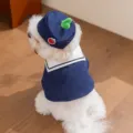 Grazioso mantello da marinaio per animali con cappello di fragola per cani, abbigliamento estivo. - XS / Set Mantello Blu