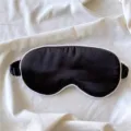 Black silk sleep mask with white piping, comfortable shading eye cover for sleeping night rest - Black with White Edge
