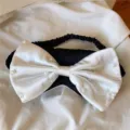 Schwarze Weiße Perlen Schleife Schlafmaske Bequeme Satin Augenklappe für Frauen - Schwarz Weiß