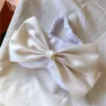 White satin sleep mask with large bow variant, comfortable shading blindfold for women. - Snow White Base with Cream Bow