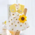 Vestido de verano para mascotas de malla transpirable con bolso cruzado de girasol para perros - Girasol amarillo | Vestido para mascotas / L (Peso recomendado 4-5,5 kg)