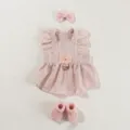Lente zomer huisdier gestreepte prinses jurk set met haarspeld en schoenen voor kleine honden - L (Aanbevolen gewicht 4-5,5 kg) / Roze strepen | Exclusief accessoires