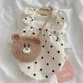 Süßes Haustier Pünktchen Kleid Set mit Häkelbär Tasche, perfekt für Frühlings- und Sommer-Mode. - L / Weiß Pünktchen (Ohne Tasche)