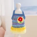 Grazioso vestito a righe per animali con toppa di fiore e volant giallo per gatti e cani. - XS / Strisce blu | Piccoli fiori