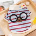 Lente Zomer Leuke Gestreepte Huisdier T-Shirt met Berenbril Kleine Hond Kat Kleding Ademend - XS / Blauw Gestreept