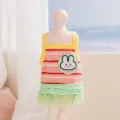 Abito estivo traspirante per gatti con graziosa patch di coniglio per cani di piccola taglia. - XS / Strisce gialle | Piccoli fiori
