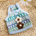 Atmungsaktives Mesh kleiner Hund Sommer Trägerkleid Häkelblumen Haustierkleidung Welpen - XXL (Empfohlenes Gewicht 15-20斤) / Gestricktes Camisole / Blaue Blume