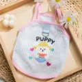 Atmungsaktives Mesh Haustier Hundeweste mit süßem Bärchen-Druck und D-Ring für kleine Hunde. - M / Oberteile / Blau Wassermelone Träger
