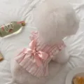 Schattige roze gestreepte huisdier prinsessenjurk met een grote strik voor honden variant - M (Aanbevolen gewicht 2,5-4 kg) / Roze fladdermouwen | Jurk