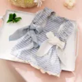 Niedliches blau-weiß gestreiftes Haustier Prinzessinnenkleid mit Spitze für Hunde. - M / Blaue Stickerei