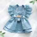 Spring summer pet princess dress cute blue ruffled strap dog skirt with D-ring for small dogs - Flutter Sleeve Light Blue Dress
