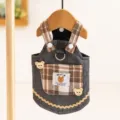 Lindo vestido de tirantes de mezclilla a cuadros para mascotas con botones de osito verano - M (Peso recomendado 2,5-4 kg) / Vestidos / Azul Denim Oscuro Oso