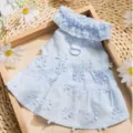 Hübsches blaues Haustier-Prinzessinnenkleid mit Blumenstickerei und Rüschenkragen für Hunde. - S (Empfohlenes Gewicht 1,5-2,5 kg) / Blau Gänseblümchen Kleid