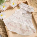 Blumiges Spitzen Haustierkleid, süßer Sommer Welpenrock mit Rüben und D-Ring für kleine Hunde Katzen. - S (Empfohlenes Gewicht 1,5-2,5 kg) / Weiße Rose Kleid