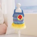 Grazioso vestito da principessa a righe per animali con volant gialli e ricamo di fiori cani - XS / Girasole