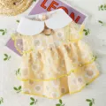 Lindo vestido de princesa floral para mascotas con cuello blanco y volantes dulces. - Girasol Amarillo / S (Peso recomendado 1,5-2,5 kg)