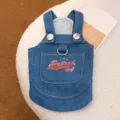 Falda con tirantes de mezclilla para mascotas con bolsillo, ropa linda para perros. - Vestido de tirantes azul oscuro para mascotas / XS (Peso recomendado 0,5-1,5 kg)
