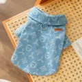 Linda ropa de mezclilla para mascotas camisa de cachorro patrón monograma elegante animal - Mezclilla clara con solapa / XS (Peso recomendado 0,5-1,5 kg)