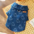 Ropa de mezclilla para perros linda con patrón de osito y cuello para cachorros pequeños. - Vaquero oscuro con solapa / XS (Peso recomendado 0,5-1,5 kg)