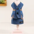 Conjunto de chaleco y falda de mezclilla azul para mascotas con ribete marrón perros gatos. - Conjunto Azul Denim / XS (Peso recomendado 0,5-1,5 kg)