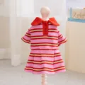 Süßes gestreiftes Haustier Prinzessinenkleid mit Puppenkragen für kleine Hunde und Katzen. - Rot gestreiftes POLO-Kleid / XXL (Empfohlenes Gewicht 15-20斤)