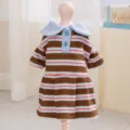 Sommer Haustier gestreift Prinzessin Kleid süße Welpenkleidung weicher Stoff atmungsaktiv für Hunde - L (Empfohlenes Gewicht 4-6kg) / Braun Gestreiftes POLO-Kleid