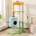 Multi-level cat tree condo with scratching posts, transparent capsule, and rainbow colors. - Rainbow Castle (7612) / L