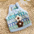 Gilet in maglia traspirante per gatti estate piccoli vestiti floreali per animali uncinetto - XS (1-3 libbre) / Blu
