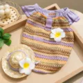 Hundeweste und Hut Set, atmungsaktives Mesh ländlicher Stil Haustierkleidung für kleine Hunde. - XS (Empfohlenes Gewicht 0,5-1,5 kg) / Lila Blümchen | Mit Hut