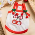 Lente zomer ademend huisdier tanktop schattige kers konijn borduurwerk kat kleine hond kleding - XS / Witte 3D-kers