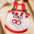 Süsses Sommer Haustier Tanktop für Hunde, atmungsaktive rot-weisse Trägerbekleidung Kirschen. - S / Weißer 3D Kirsche Stil