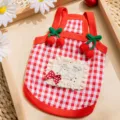 Süßes rotes Karo Haustierkleid mit Strick Kirsche und Bär Druck für kleine Hunde Sumer - S / Roter Karierter Kirsch Stil