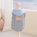 Frühling Sommer Haustier Hundemode blau schwarz gestreift Welpe Weste niedliche Blumen Applikation - XXL (Empfohlenes Gewicht 15-20斤) / Tanktop / Blau Gestreift