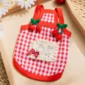 Lente zomer huisdier kat hond kleding rood geruit kers bretels ademend puppy outfit - S / Rood Gingham Kers