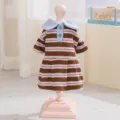 Braunes gestreiftes Haustierkleid mit Polokragen für kleine Hunde und Katzen Variante. - XS / Kleider / Braune Streifen