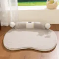 Comfortable pet bed with bolster, beige grey linen fabric, soft and breathable cat dog sofa - Linen Material / S (45x35cm) / Gray
