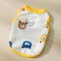 Zomer koelend huisdier vest ademend mesh hondenhemd met schattige berenprint en D-ring - Gele vest met beer